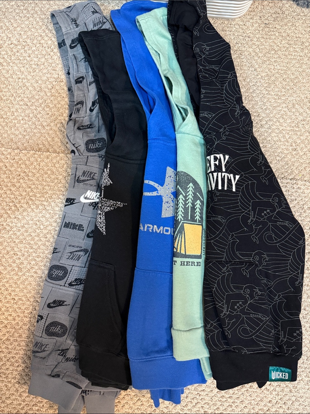 Nike, underarmor, life is good Kids Assorted hoodies, Black, Gray, Blue, Teal